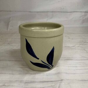 Vintage Stoneware Pottery Crock Canister Blue Leaf - Rustic Farmhouse‎ Decor